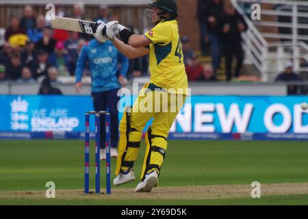 Chester le Street, England, 24. September 2024. Steven Smith schlug für Australien gegen England in der dritten Metro Bank One Day International im Seat Unique Riverside, Chester-le-Street. Quelle: Colin Edwards/Alamy Live News Stockfoto