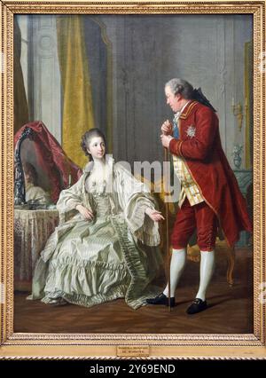Porträt des Marquis de Marigny. (1727-1781) und seine Frau Marie-Francoise Filleul (1751-1822), 1769, Öl auf Leinwand, Louis Michel VANLOO, Toulon, 1707 - Paris, 1771, Musée du Louvre, Paris, Frankreich. Stockfoto