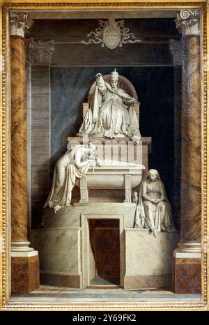 Das Denkmal für Papst Clemens XIV (1705-1774) von Canova in der Basilika des Heiligen Apostoli in Rom, 1787, Öl auf Leinwand, Pierre-Paul PRUD'HON, Cluny, 1758 - Paris, 1823, Musée du Louvre, Paris, Frankreich. Stockfoto