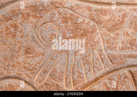 petroglyphe eines Elefanten, Höhlenanlage von Ait Ouazik, spätneolithisch, Marokko, Afrika. Stockfoto