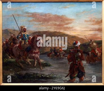 Eine Furt in Marokko, 1858, Öl auf Leinwand, Eugène DELACROIX, Saint-Maurice (près de Paris), 1798 - Paris, 1863, Eugène Delacroix Museum, Paris, Frankreich. Stockfoto