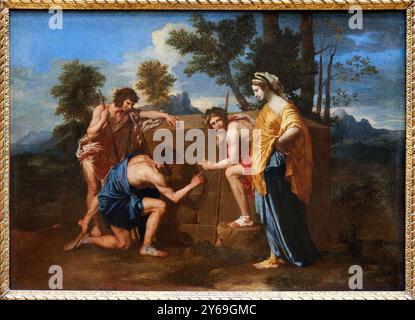 Die Arcadian Shepherds, auch bekannt als et in Arcadia Ego, Öl auf Leinwand, um 1638–1640, Nicolas POUSSIN, Les Andelys, 1594 - Rom (Italie), 1665, Musée du Louvre, Paris, Frankreich. Stockfoto