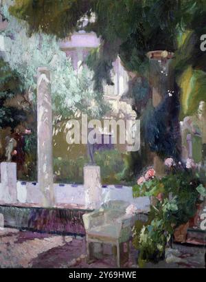 JOAQUIN SOROLLA. PINTOR ESPAÑOL, VALENCIA 1863-1923. JARDIN DE LA CASA DE SOROLLA , AÑO 1920. MUSEO SOROLLA . MADRID. Stockfoto