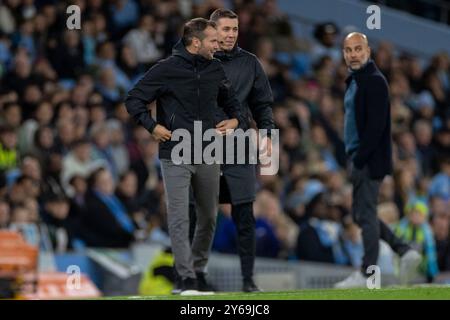 Manchester am Dienstag, den 24. September 2024. Tom Cleverley, Trainer des FC Watford, während des Spiels der dritten Runde des Carabao Cups zwischen Manchester City und Watford im Etihad Stadium, Manchester am Dienstag, den 24. September 2024. (Foto: Mike Morese | MI News) Credit: MI News & Sport /Alamy Live News Stockfoto