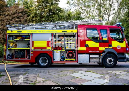 Ein funktionierendes Feuerwehrfahrzeug, Lewes, East Sussex, Großbritannien Stockfoto