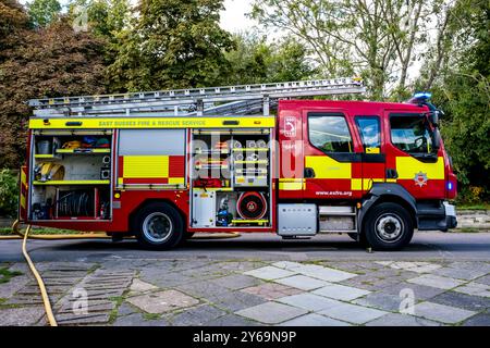 Ein funktionierendes Feuerwehrfahrzeug, Lewes, East Sussex, Großbritannien Stockfoto