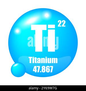 Titanelement-Symbol. TI-Symbolfokus. Atomzahl 22. Masse 47.867. Stock Vektor