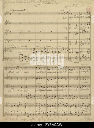 Musik 1800–1900; Musikhandschriften; Hamer, George F. Jubilate (B-Dur), Hamer, George F., 1800–1900, Schmidt, Arthur Paul, Musikverlag, populäre Musik, Schreiben und Veröffentlichen, Noten, Music, United States, 19th Century, Music, United States, Manuskripte, Usa, Manuskripte Stockfoto