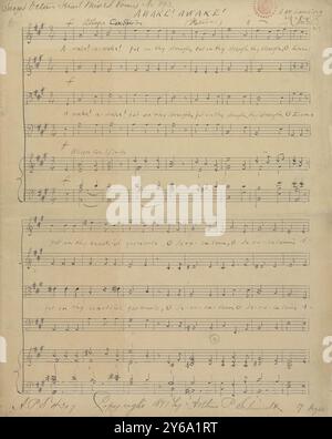 Musik 1800-1900; Musikmanuskripte; Lansing, A. W. Awake! Awake!, Lansing, A. W., 1800 - 1900, Schmidt, Arthur Paul, Musikverlag, populäre Musik, Schreiben und Veröffentlichen, Noten, Music, United States, 19th Century, Music, United States, Manuskripte, Usa, Manuskripte Stockfoto