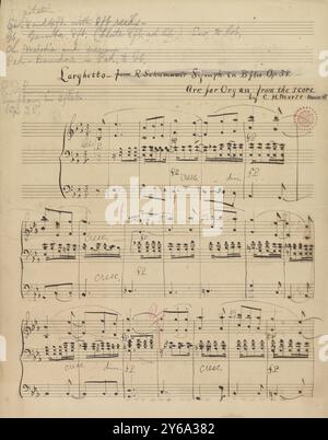 Musik 1800–1900; Musikmanuskripte; Morse, Charles H., Arrangeur. Larghetto aus der B-Dur-Symphonie op. 38 (R. Schumann), bearbeitet für Orgel, Morse, Charles H. (Arranger), 1800–1900, Schmidt, Arthur Paul, Musikverlag, populäre Musik, Schreiben und Verlagswesen, Noten, Musik, Vereinigte Staaten, 19. Jahrhundert, Musik, Usa, Manuskripte, Usa, Manuskripte Stockfoto