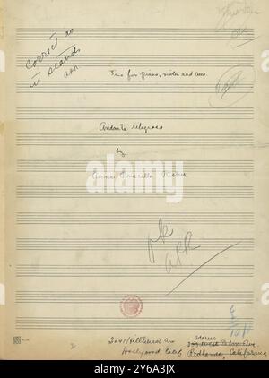 Musik 1800–1900; Musikmanuskripte; Risher, Anna Priscilla. Andante religioso, Risher, Anna Priscilla., 1800 - 1900, Schmidt, Arthur Paul, Musikverlag, populäre Musik, Schreiben und Veröffentlichen, Noten, Music, United States, 19th Century, Music, United States, Manuskripte, Usa, Manuskripte Stockfoto