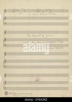 Musik 1800–1900; Musikmanuskripte; Risher, Anna Priscilla. The Heart of June, Risher, Anna Priscilla., 1800 - 1900, Schmidt, Arthur Paul, Musikverlag, populäre Musik, Schreiben und Veröffentlichen, Noten, Music, United States, 19th Century, Music, United States, Manuskripte, Usa, Manuskripte Stockfoto