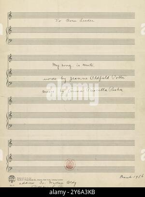 Musik 1800–1900; Musikmanuskripte; Risher, Anna Priscilla. Mein Lied ist stumm, Risher, Anna Priscilla. 1800 - 1900, Schmidt, Arthur Paul, Musikverlag, populäre Musik, Schreiben und Veröffentlichen, Noten, Music, United States, 19th Century, Music, United States, Manuskripte, Usa, Manuskripte Stockfoto