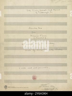 Musik 1800–1900; Musikmanuskripte; Risher, Anna Priscilla. Slumber Sea, Risher, Anna Priscilla., 1800 - 1900, Schmidt, Arthur Paul, Musikverlag, populäre Musik, Schreiben und Veröffentlichen, Noten, Music, United States, 19th Century, Music, United States, Manuskripte, Usa, Manuskripte Stockfoto