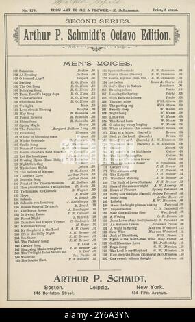 Musik 1800–1900; Musikmanuskripte; Schehlmann, L., Arrangeur. Du bist mir eine Blume (Schumann), Schehlmann, L. (Arranger), 1800 - 1900, Schmidt, Arthur Paul, Musikverlag, populäre Musik, Schreiben und Veröffentlichen, Noten, Music, United States, 19th Century, Music, United States, Manuskripte, Usa, Manuskripte Stockfoto