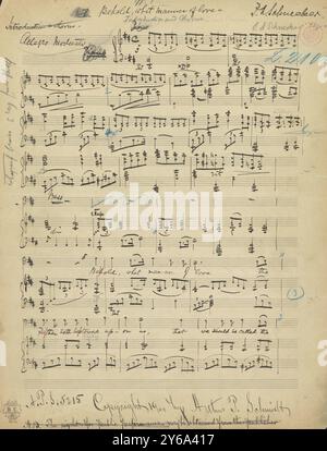 Musik 1800-1900; Musikhandschriften; Schnecker, P.A., die Vaterschaft Gottes, Schnecker, P.A., 1800-1900, Schmidt, Arthur Paul, Musikverlag, populäre Musik, Schreiben und Veröffentlichen, Noten, Music, United States, 19th Century, Music, United States, Manuskripte, Usa, Manuskripte Stockfoto