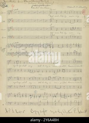 Musik 1800-1900; Musikmanuskripte; Shackley, Frederick N. Welcome, Happy Morning!, Shackley, Frederick N., 1800 - 1900, Schmidt, Arthur Paul, Musikverlag, populäre Musik, Schreiben und Veröffentlichen, Noten, Musik, USA, 19. Jahrhundert, Musik, USA, Manuskripte, Usa, Manuskripte Stockfoto