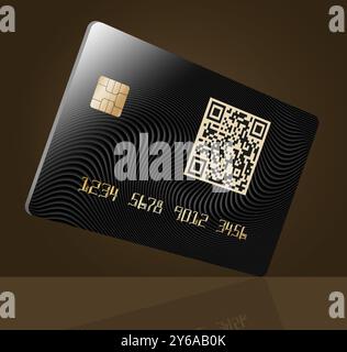 Hier ist eine generische QR-Kreditkarte. Eine QR-Kreditkarte ist eine Karte, die einen QR-Code oder einen Quick Response Code enthält, der mit einem Smartphone gescannt werden kann. Stockfoto