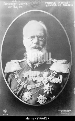 Prinzregent Ludwig von Bayern, Foto zeigt Ludwig III. (1845–1921), der von 1913 bis 1918 als letzter König von Bayern diente, zwischen ca. 1910 und ca. 1915, Glasnegative, 1 negativ: Glas; 5 x 7 cm. Oder kleiner. Stockfoto