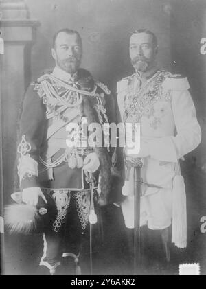 Czar, König Georg, Foto zeigt Zar Nikolaus II. Von Russland (1868-1918) und König Georg V. von Großbritannien (1865-1936)., 22. August 1913, Glasnegative, 1 negativ: Glas; 5 x 7 Zoll. Oder kleiner. Stockfoto