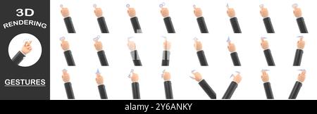 3D-Rendering-Gesten-Sammlung, Cartoon Gesture Symbol Mockup. Symbole für Gestenlinien auf dem Touchscreen.3D-Illustration verschiedene Touchscreen-Gesten. Stockfoto