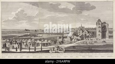 Belagerung von Haarlem, 1572-1573, Bild der Belagerung der Stadt Haerlem durch Don Frederico de Toledo, Sohn des Herzogs von Alva in den Jahren 1572 und 1573, auf der Nordseite der Stadt gesehen, vom Huys ter Kleef (Hauptquartier) über die Leprooshuys auf der Halve Maan, hinter der Bres, in der Stadtmauer, und die Befestigungen der Spanier, die aus dem damaligen Leben stammen (...), Vue du Siege de la ville de Haerlem von Don Frederic de Tolede, Fils du Duc d'Albe l'année 1572 & 1573 (...) (Titel über Objekt), Belagerung der Stadt Haarlem in den Jahren 1572-1573 durch die Spanier unter Fadrique Alvare Stockfoto