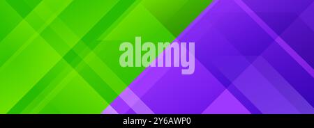 Fußzeilendesign für Sportwettkämpfe. Breites, helles, sportliches und Banner-Konzept für Präsentation, Fußzeile, Kopfzeile, Poster, Flyer. Abstrakter grüner violetter diagonaler Hintergrund mit Verlaufslinien. Vektorhintergrund Stock Vektor
