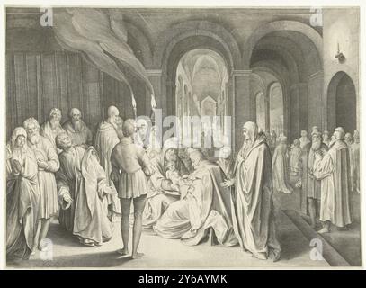 Beschneidung Christi, Druck, Druckerei: Nicolaes de Bruyn, (auf dem Objekt erwähnt), nach eigenem Entwurf von: Nicolaes de Bruyn, Hendrick Goltzius, Niederlande, 1620, Papier, Gravur, Höhe, 381 mm x Breite, 517 mm Stockfoto
