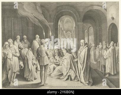 Beschneidung Christi, Druck, Druckerei: Nicolaes de Bruyn, (erwähnt auf dem Gegenstand), nach eigenem Entwurf von: Nicolaes de Bruyn, (erwähnt auf dem Gegenstand), Verlag: Frederik de Wit, (erwähnt auf dem Gegenstand), Druckerei: Niederlande, Verlag: Amsterdam, 1620, Papier, Gravur, Höhe, 381 mm x Breite, 517 mm Stockfoto