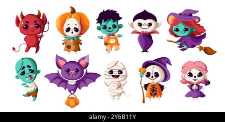 Halloween Monster Charaktere flache Farbe Vektor Symbol Set Stock Vektor