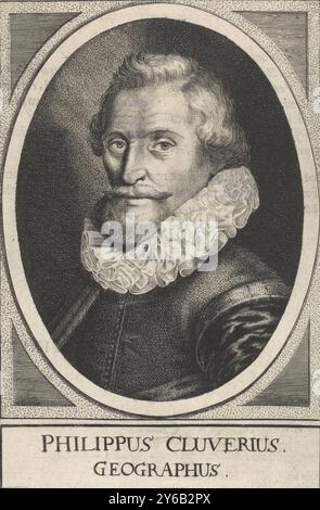 Porträt von Philipp Cluver, Porträt von Philipp Cluver, Professor in Leiden., Druck, Druckerei: De Passe, (Werkstatt von), Druckerei: Jan van de Velde (II), (abgelehnte Zuschreibung), Verlag: Abraham Elzevier (I), Leiden, 1625, Papier, Gravur, Höhe, 152 mm x Breite, 100 mm Stockfoto