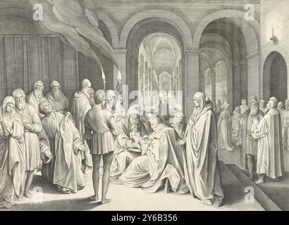 Beschneidung Christi, Druck, Druckerei: Nicolaes de Bruyn, (auf dem Gegenstand erwähnt), nach eigenem Entwurf von: Nicolaes de Bruyn, (auf dem Gegenstand erwähnt), Hendrick Goltzius, Niederlande, 1620, Papier, Gravur, Höhe, 380 mm x Breite, 518 mm Stockfoto