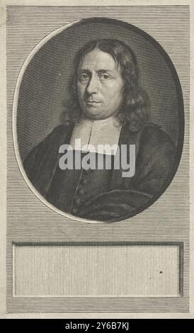 Porträt von Rudolf van Sanen, Rudolf van Sanen, niederländischer Prediger., Druck, Druckerei: Pieter van Gunst, Amsterdam, 1659 - 1731, Papier, Kupferstich Höhe, 151 mm x Breite, 95 mm Stockfoto