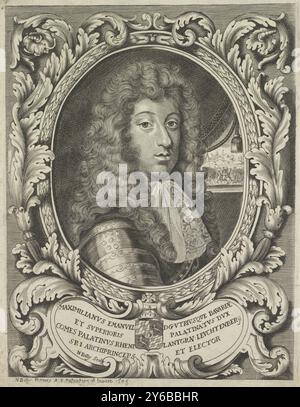 Porträt von Maximilian II. Emanuel von Bayern, Druck, Druckerei: Nicolo Billy, (auf dem Objekt erwähnt), Verlag: Nicolo Billy, (auf dem Objekt erwähnt), Italien, 1685, Papier, Gravur, Höhe, 241 mm x Breite, 190 mm Stockfoto