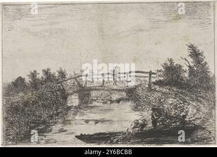 Landschaft mit Brücke, Druck, Druckerei: Arnoud Schaepkens, 1831 - 1904, Papier, Ätzen, Trockenspitze, Höhe, 147 mm x Breite, 216 mm Stockfoto