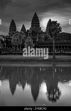 Schwarzweißbild des Tempelkomplexes Angkor Wat Stockfoto