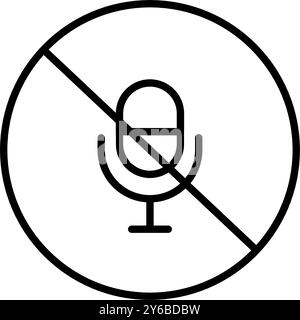 Stummgeschaltetes Mikrofon, Stummschaltmodus. Aufzeichnung deaktiviert. Pixelperfektes, bearbeitbares Konturvektorsymbol Stock Vektor