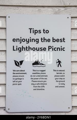 Tipps für das beste Picknickschild am Leuchtturm in Ferryland, Neufundland und Labrador, Kanada Stockfoto