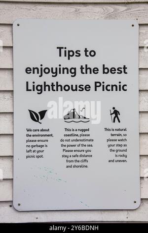 Tipps für das beste Picknickschild am Leuchtturm in Ferryland, Neufundland und Labrador, Kanada Stockfoto