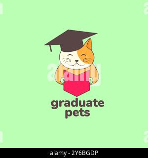 Tier Haustiere Katze Kätzchen Absolvent Hut Studie Maskottchen Cartoon Logo Design Vektor Stock Vektor