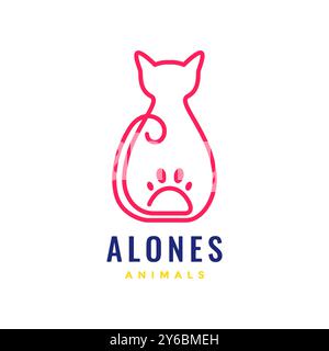 Katzenpfote Haustiere Linien einfache moderne Maskottchen minimales Logo Vektor Icon Illustration Stock Vektor