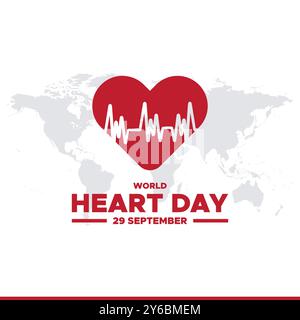 World Heart Day, 29. September, Grußkarte, bearbeitbare Vorlage, Banner, Werbung, Poster, Rollendesign, Konzept des Weltherbsttags, Stockillustration Stock Vektor