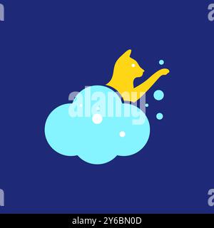 Katze Haustiere pflegen saubere Waschbehandlung Bunte moderne Maskottchen Logo Vektor Icon Illustration Stock Vektor
