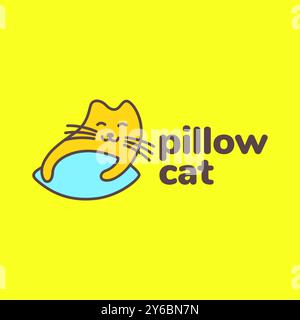Katze faule Kissen Schlaf Haustiere Cartoon Maskottchen nettes Logo Vektor Icon Illustration Stock Vektor