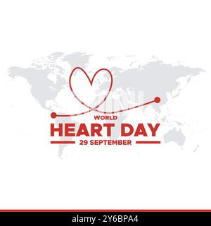 World Heart Day, 29. September, Grußkarte, bearbeitbare Vorlage, Banner, Werbung, Poster, Rollendesign, Konzept des Weltherbsttags, Stockillustration Stock Vektor