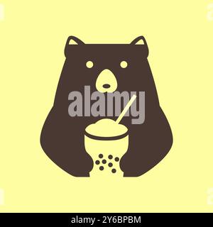 Bär nettes Getränk Blase Tee frisches Maskottchen modernes minimales Zeichentricklogo Vektor Icon Illustration Stock Vektor