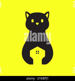 Katze Haustiere halten Haus Käfig Haustiergeschäft minimalen modernen netten Logo Vektor Icon Illustration Stock Vektor