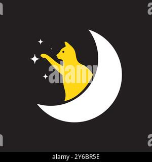 Katze Haustiere Nacht Halbmond Sterne moderne minimale Maskottchen Logo Vektor Icon Illustration Stock Vektor