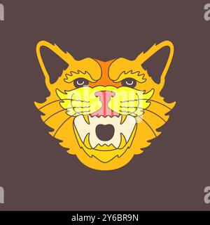 Brüllen Tiger antike Bestie Wildnis Dschungel buntes Maskottchen Logo Vektor Icon Illustration Stock Vektor