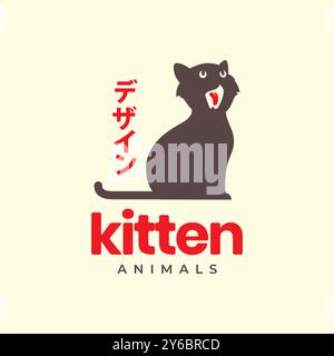 Katze Haustiere brüllen niedliche minimale einfache flache Maskottchen Zeichentrick-Logo-Icon-Vektor-Illustration Stock Vektor